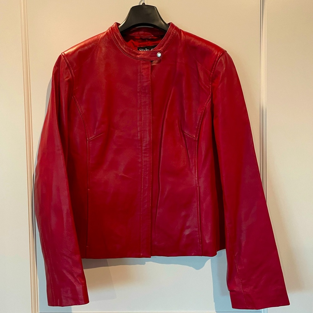 Women’s Leather Jacket in Red (size L) - EUC